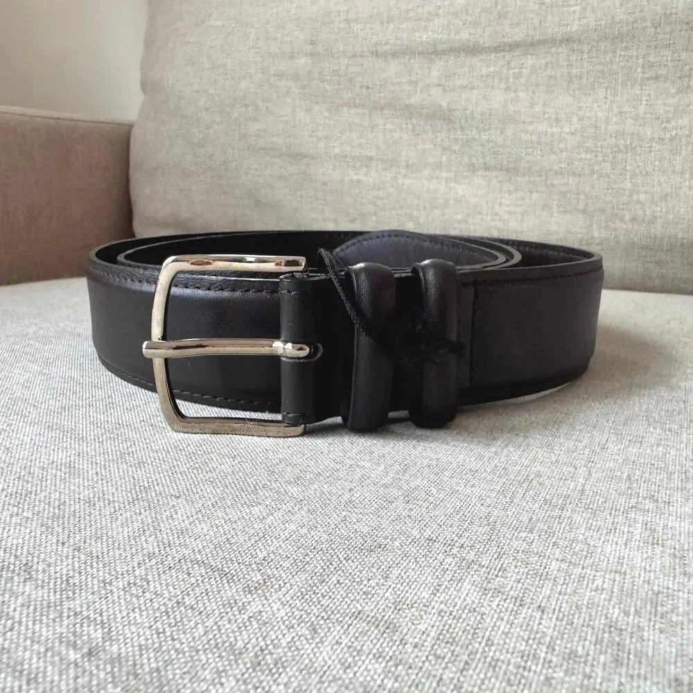 Orciani Bali Genuine Calfskin Leather Dark Brown Silver Buckle Belt 100 NEW 36